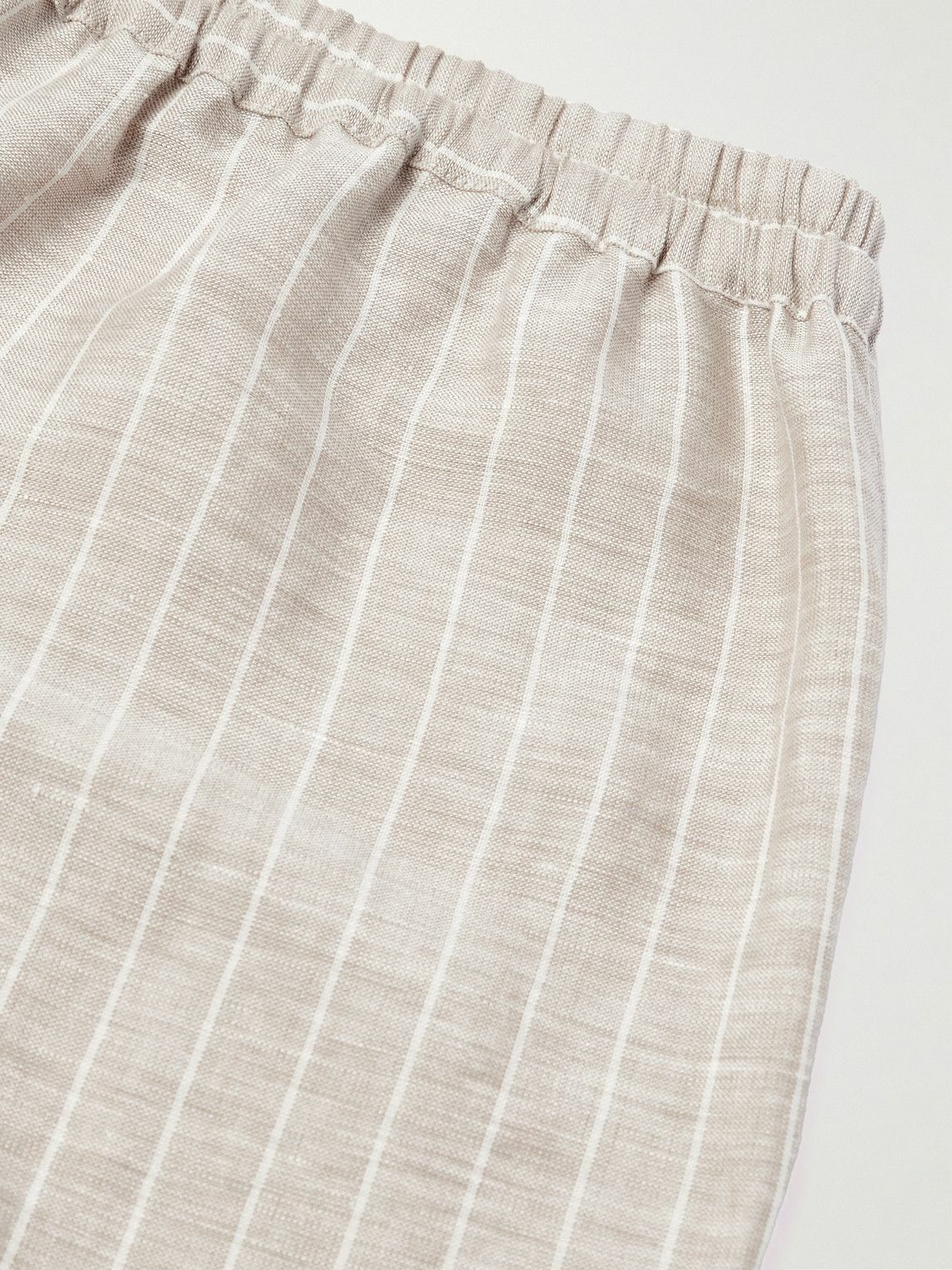 Loretta Caponi - Straight-Leg Striped Linen and Cotton-Blend Drawstring Trousers - Neutrals