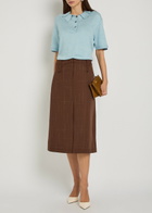 Tory Burch Subtle-check Wool-blend Midi Skirt Brown