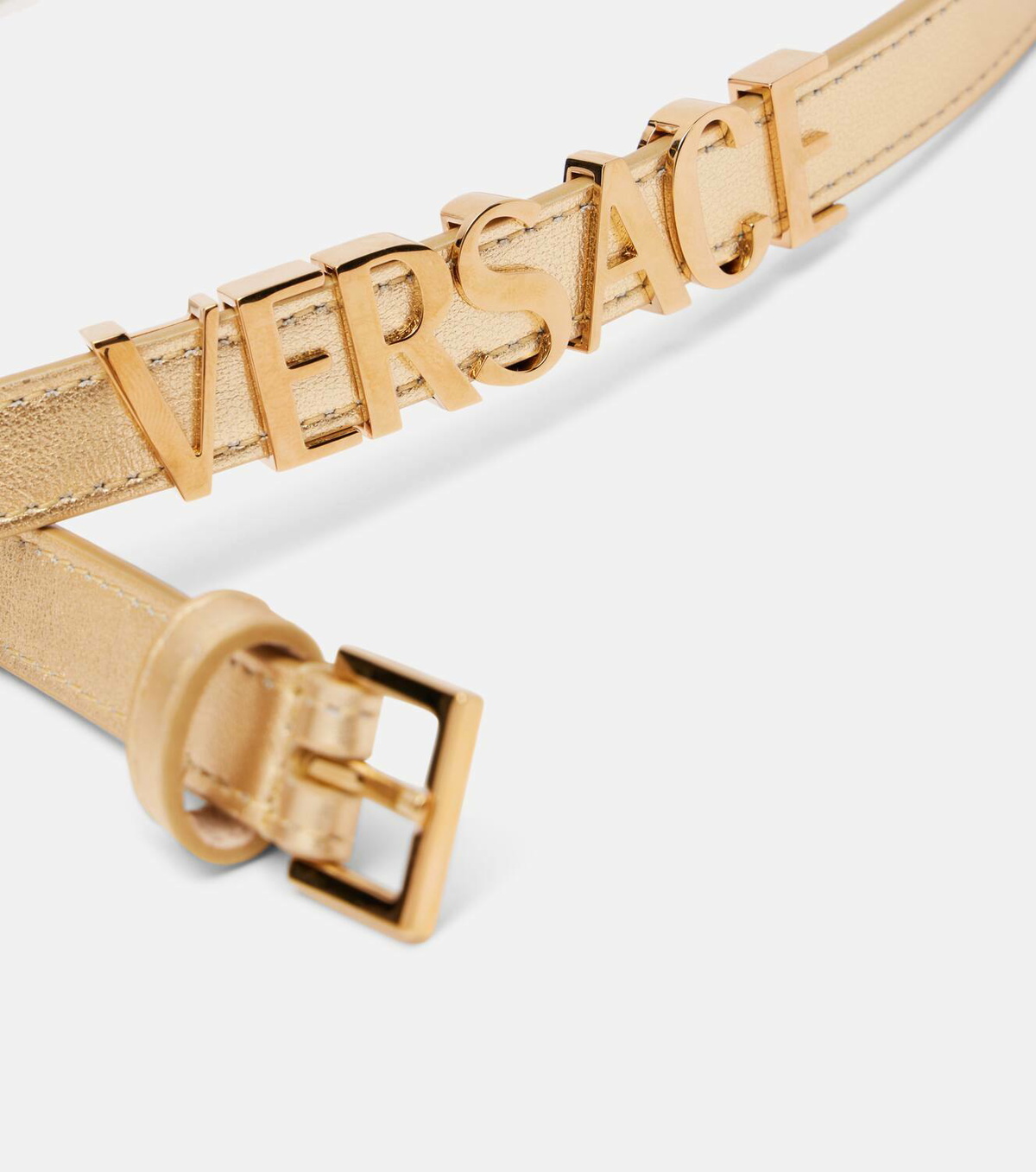 Versace Logo metallic leather belt