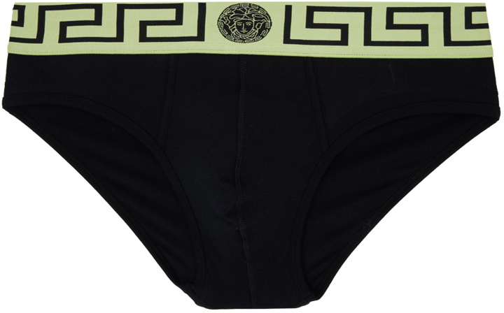 Photo: Versace Underwear Black & Green Greca Border Briefs