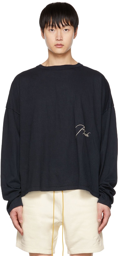 Photo: Rhude SSENSE Exclusive Black Reverse Long Sleeve T-Shirt