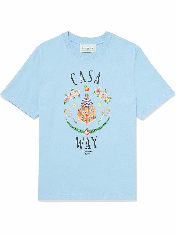 Photo: Casablanca - Casa Way Printed Cotton-Jersey T-Shirt - Blue