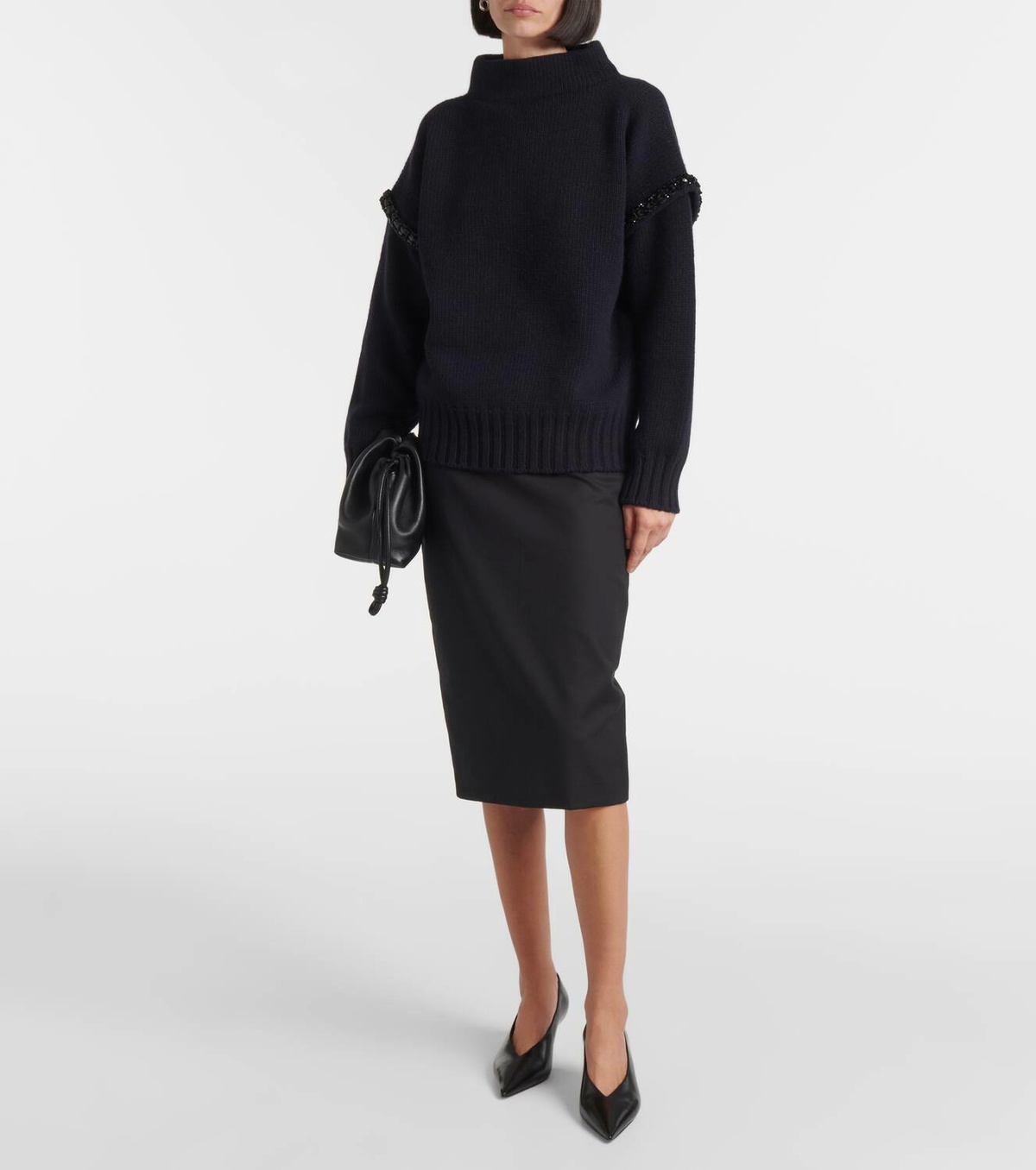 Max Mara Gene embellished virgin wool hoodie