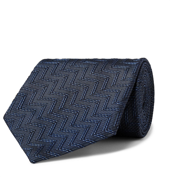 Photo: Giorgio Armani - 7.5cm ZigZag Silk-Jacquard Tie - Blue