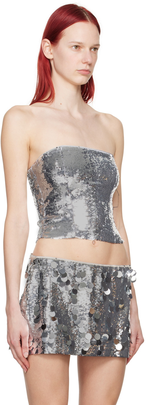 GUIZIO Silver Sequinned Tube Top