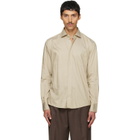 BOSS Beige Spread Collar Casual-Fit Cotton Shirt