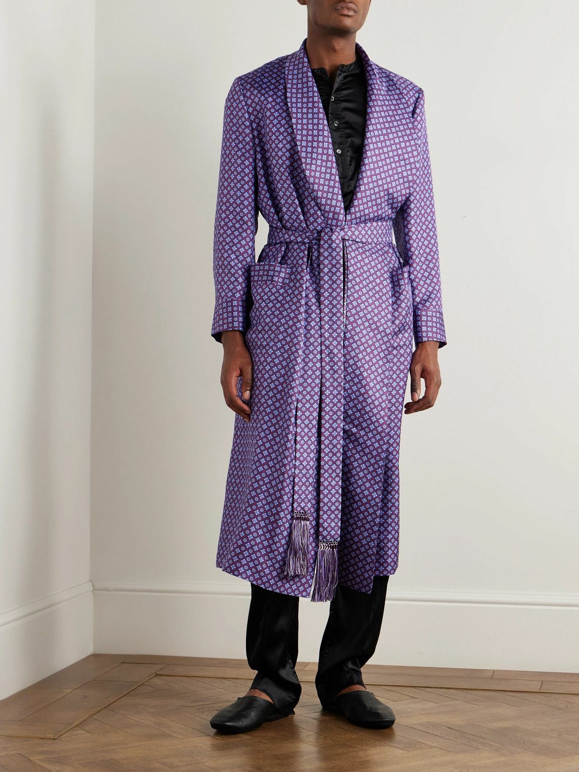 Charvet - Belted Printed Silk-Twill Robe - Purple