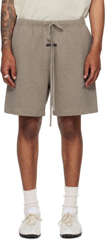Photo: Fear of God ESSENTIALS Brown Soccer Fleece Shorts