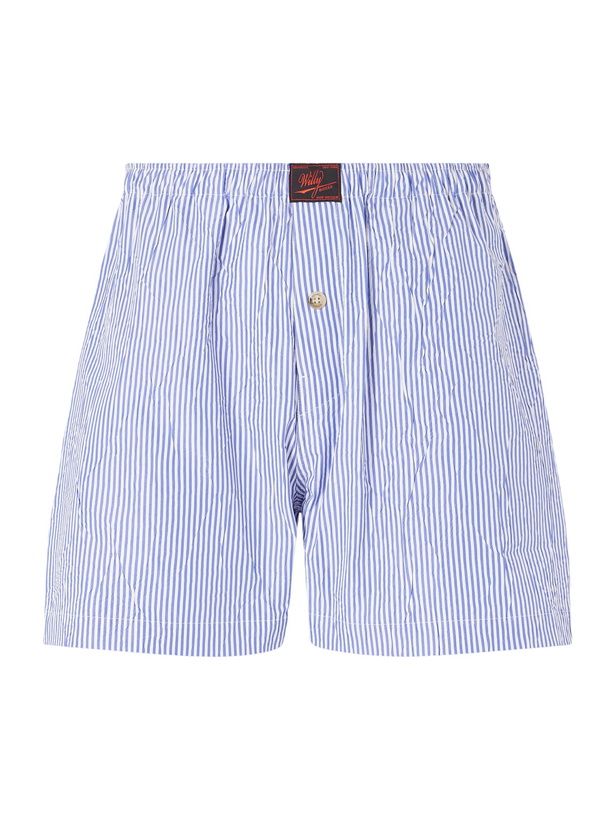 Photo: Willy Chavarria - Willy Woven Cotton Straight-Leg Boxer Shorts - Blue