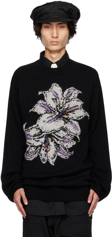 Photo: Yohji Yamamoto Black & Purple 7G Flower Sweater