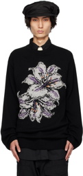 Yohji Yamamoto Black & Purple 7G Flower Sweater