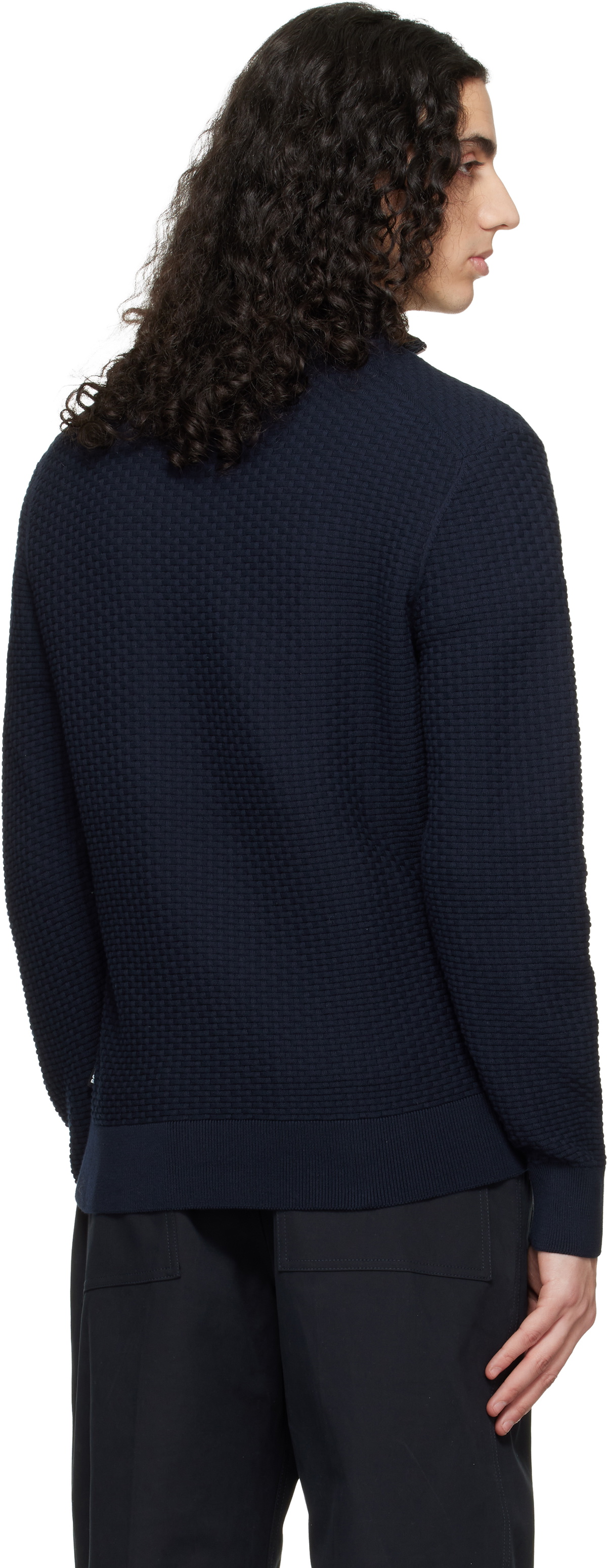 BOSS Navy Quarter-Zip Cotton Track Jacket