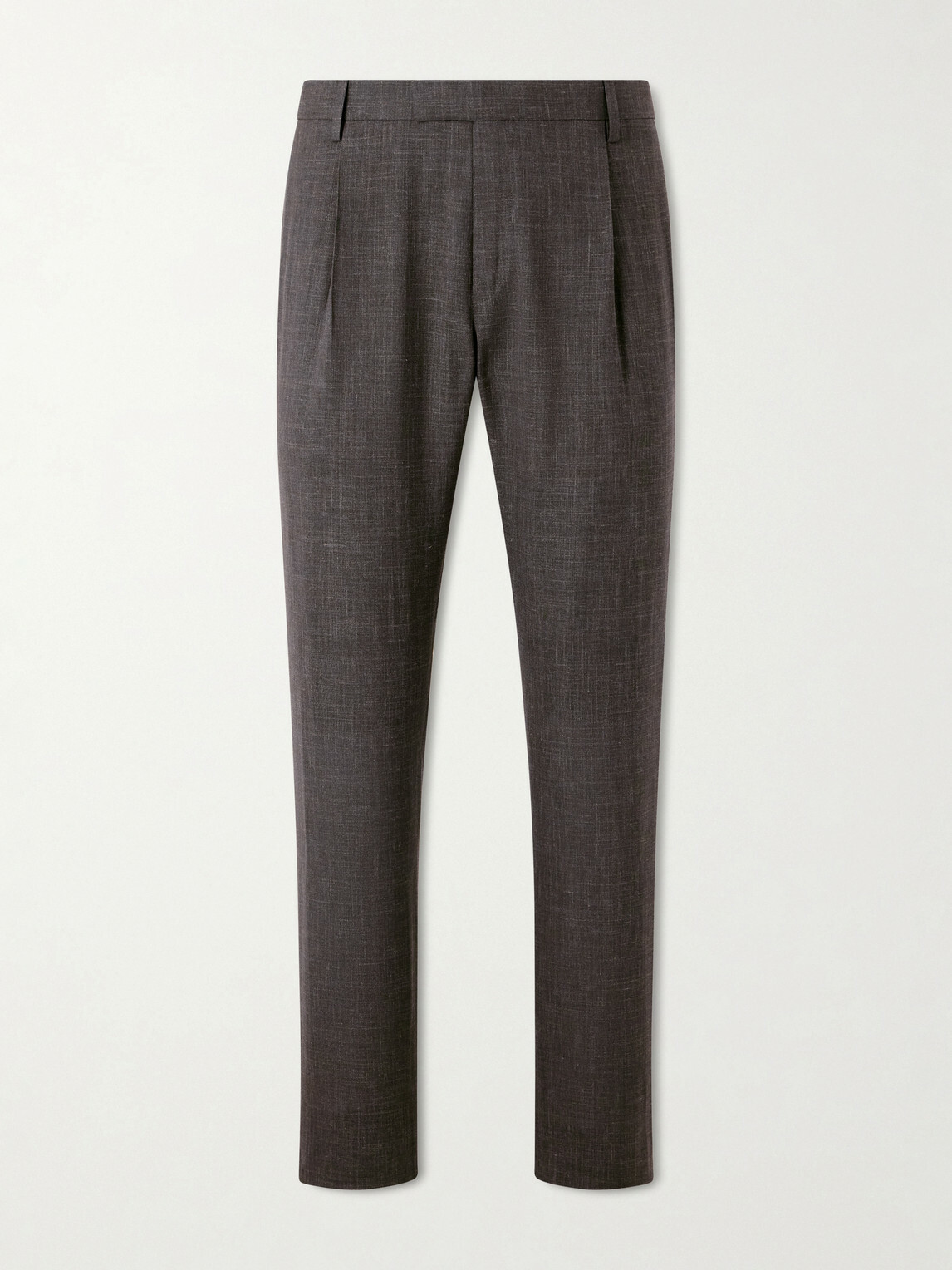 Mr P. - Straight-Leg Pleated Wool, Silk and Linen-Blend Suit Trousers - Brown