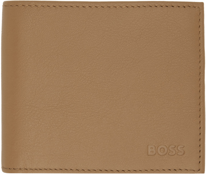 Photo: BOSS Brown Matte Leather Embossed Logo Wallet