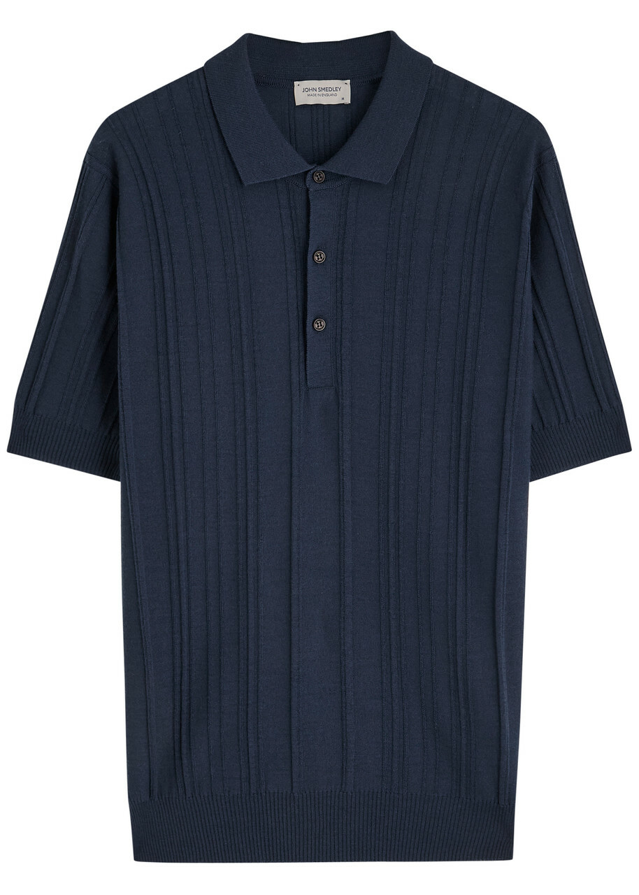 John Smedley Men's ISIS Heritage Knit Polo Shirt in Navy