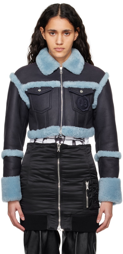 Photo: J6 Navy Cropped Faux-Shearling Jacket
