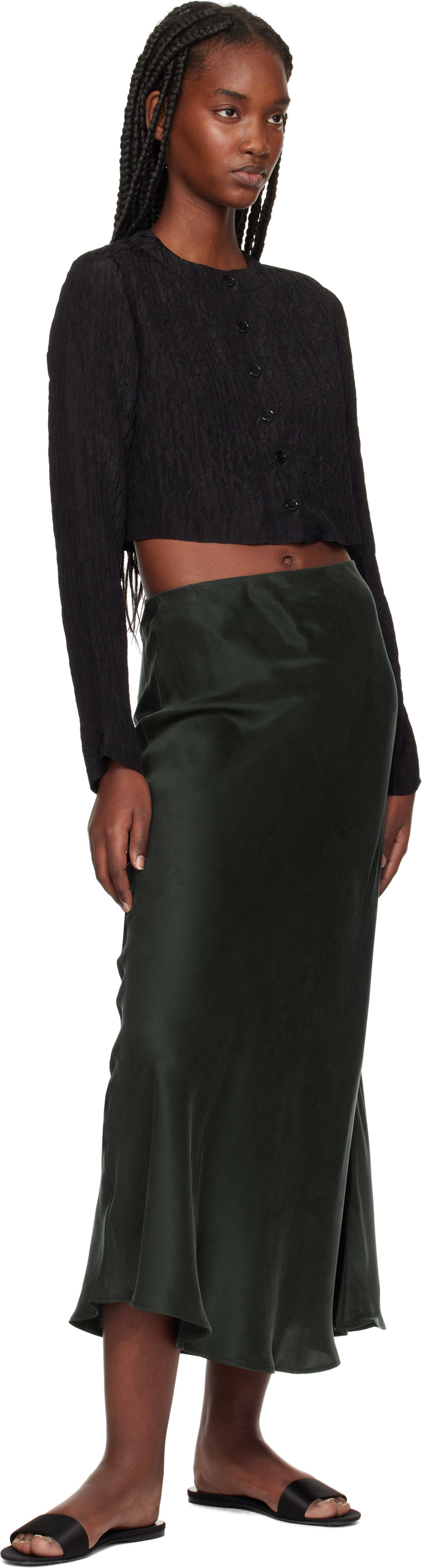 Silk Laundry Green Long Bias Cut Maxi Skirt
