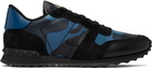 Valentino Garavani Black & Blue Rockrunner Sneakers