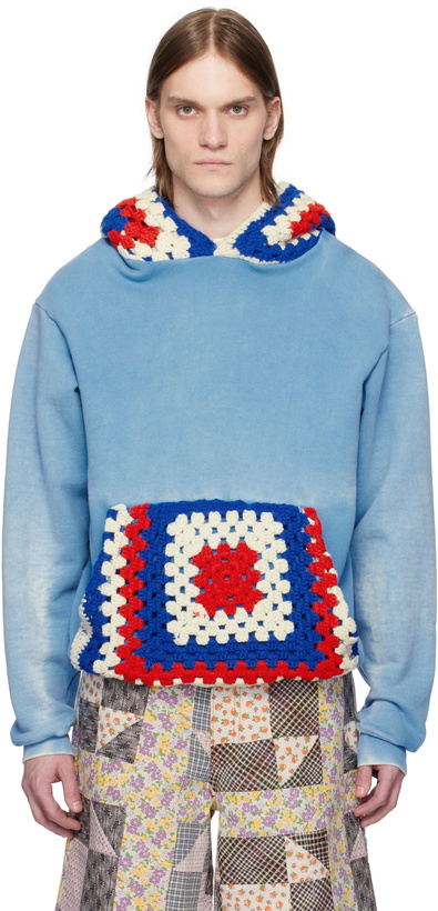 Photo: COÛT DE LA LIBERTÉ Blue Killian Crochet Grany Square Hoodie