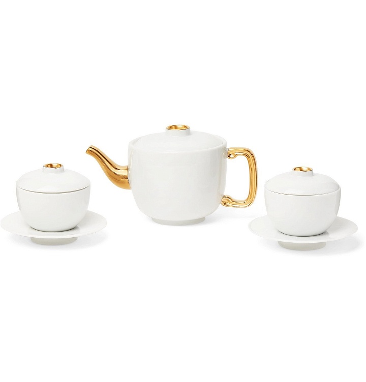 Photo: L'Objet - Zen Gold-Plated Porcelain Tea Set - White