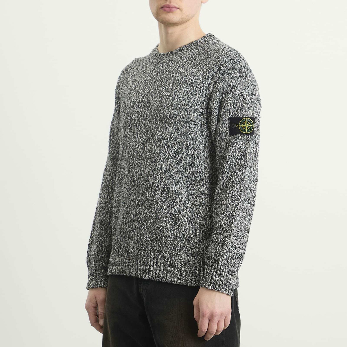 Stone Island Men's Speckled Cotton Knit Jumper in Black Melange