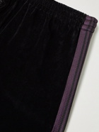 Needles - Logo-Embroidered Webbing-Trimmed Cotton-Blend Velour Track Pants - Black
