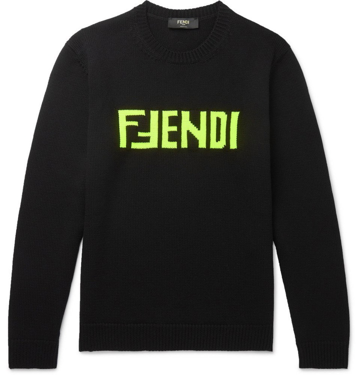 Photo: Fendi - Slim-Fit Logo-Intarsia Wool Sweater - Black