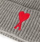 AMI PARIS - Logo-Appliquéd Ribbed Merino Wool Beanie - Gray