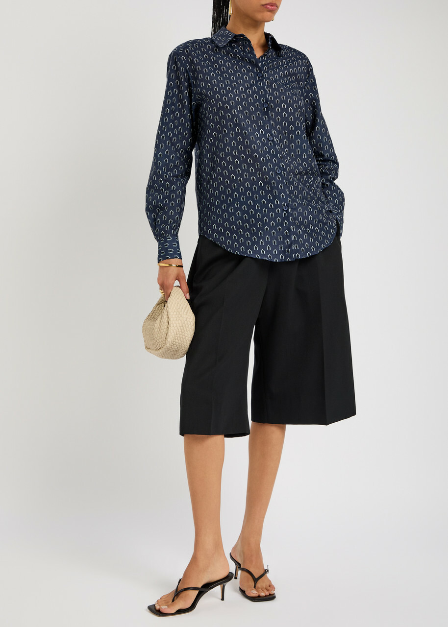 Matteau Classic Printed Cotton-blend Shirt Navy