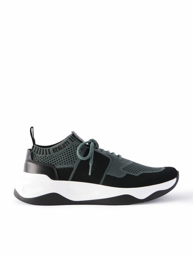 Photo: Berluti - Shadow Leather-Trimmed Stretch-Knit Sneakers - Black