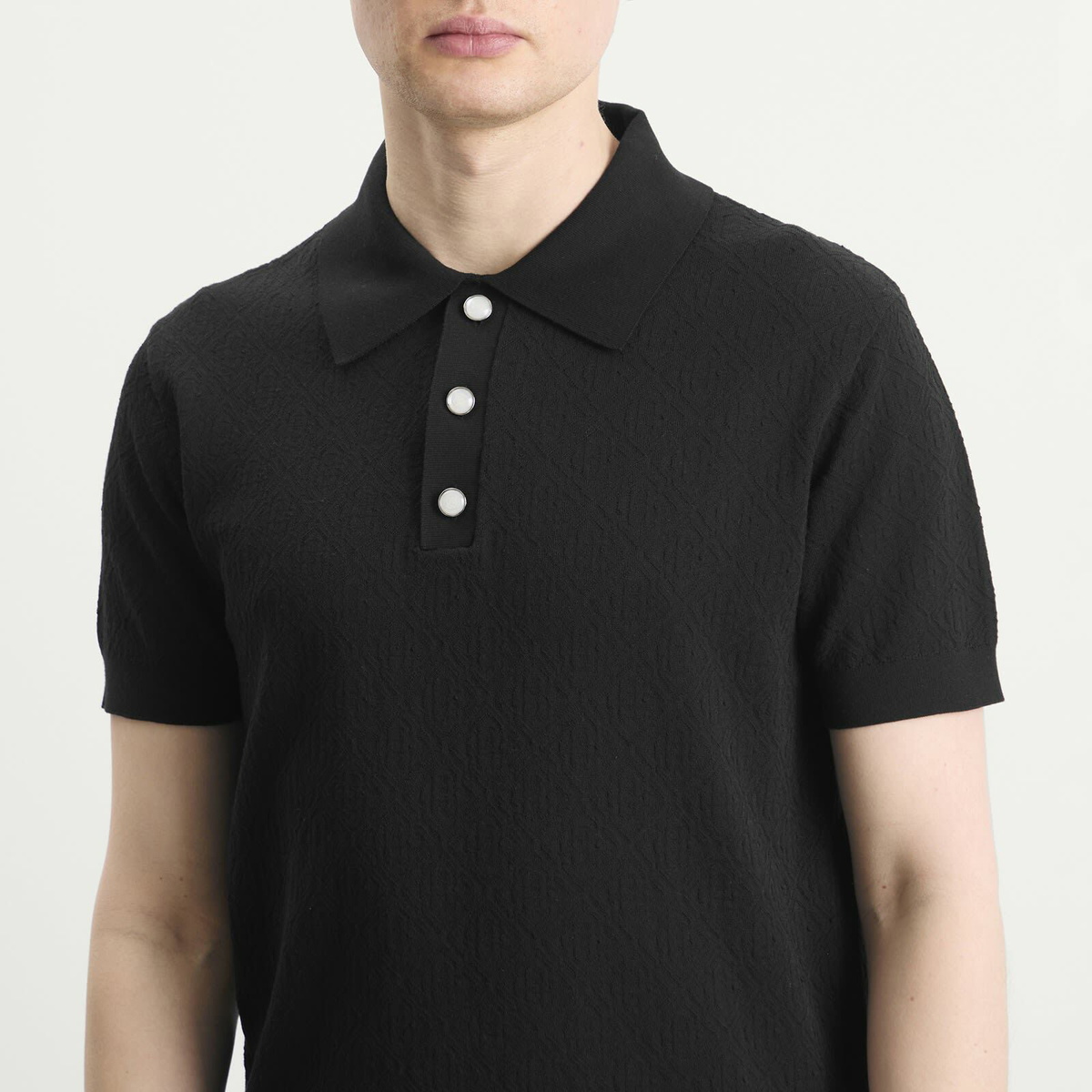 Casablanca Men's Pointelle Monogram Polo in Black