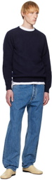 Drake's Navy Brushed Shetland Crew Neck Sweater