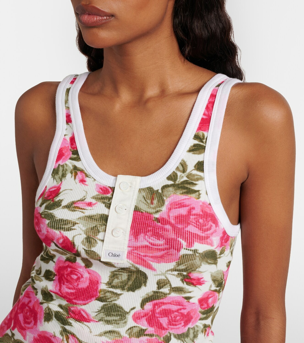 Chloé Floral ribbed cotton-blend tank top