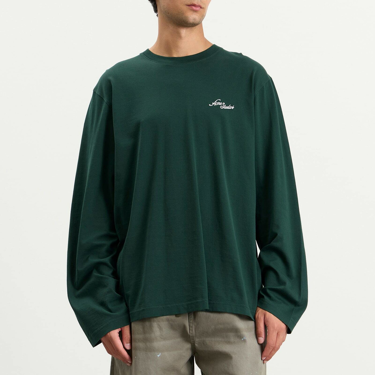 Acne Studios Men's Edden Small Venice Logo Long Sleeve T-Shirt in Dark Green