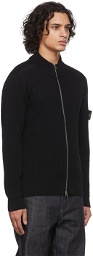 Stone Island Black Rib Knit Zip-Up Sweater