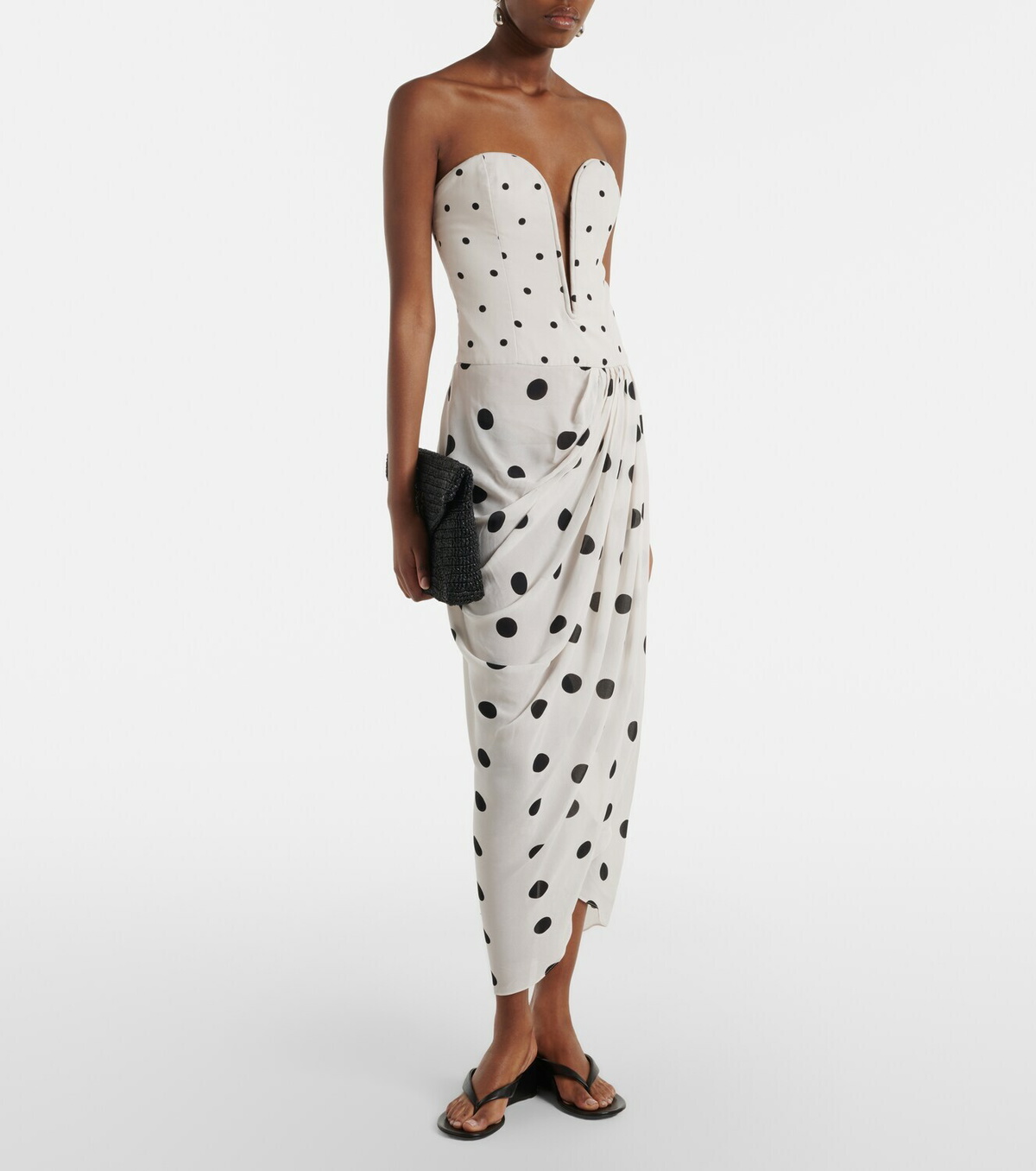 Adriana Degreas Draped polka-dot bustier dress