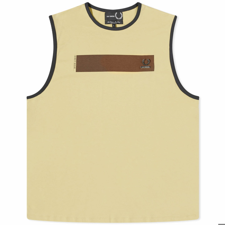 Photo: Fred Perry Men's x Raf Simons Printed Vest in Dirty Lime