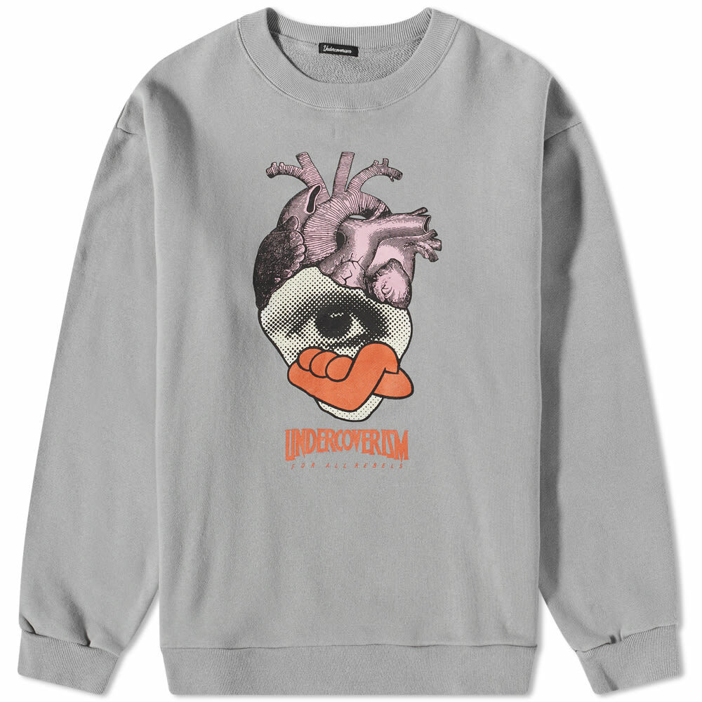 Undercoverism Men's Heart Logo Print Crew Sweat in Grey Undercoverism