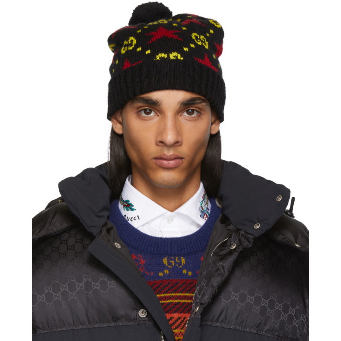 Photo: Gucci Black and Yellow Wool Beanie