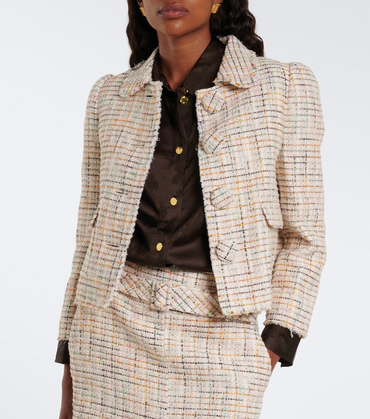 Shushu/Tong Checked cotton-blend cropped jacket