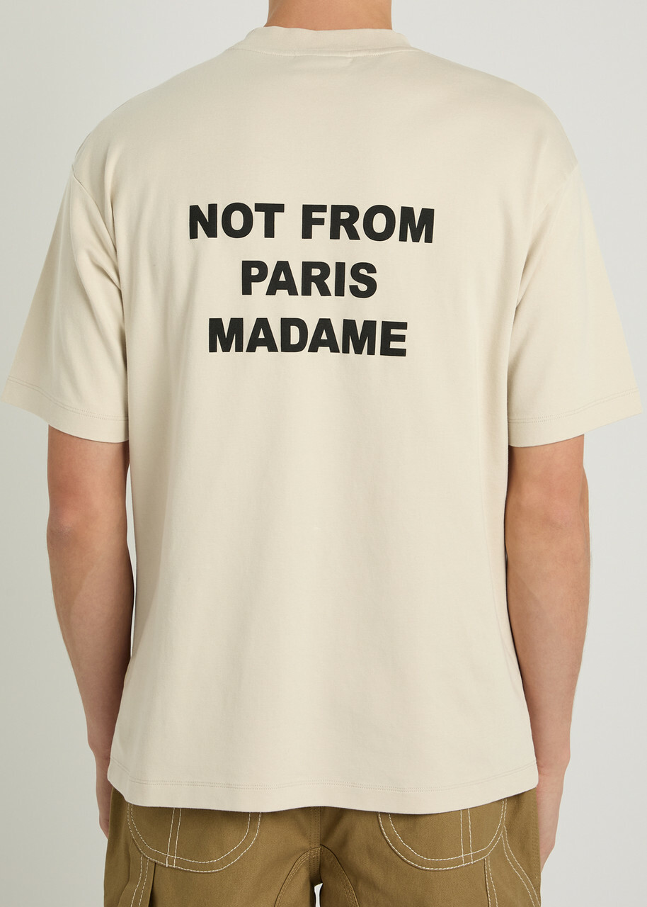 DRÔLE DE Monsieur Le T-shirt Slogan Printed Cotton T-shirt Beige