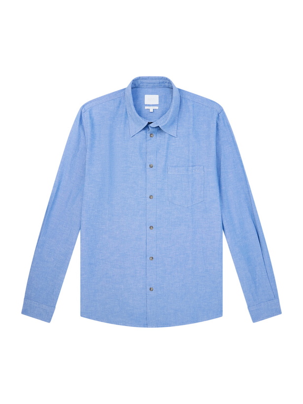 Photo: A.P.C. - Harris Logo-Embroidered Cotton and Linen-Blend Shirt - Blue