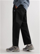Champion - Cropped Straight-Leg Logo-Appliquéd Twill Drawstring Pants - Black