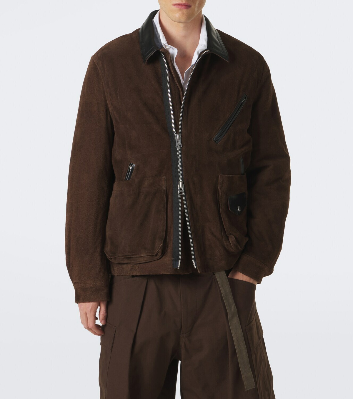 Sacai Leather-trimmed suede blouson jacket