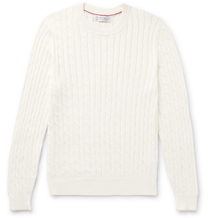Photo: Brunello Cucinelli - Slim-Fit Cable-Knit Cotton Sweater - White
