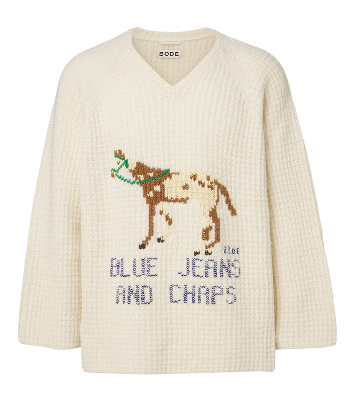 Photo: Bode Show waffle-knit intarsia wool sweater