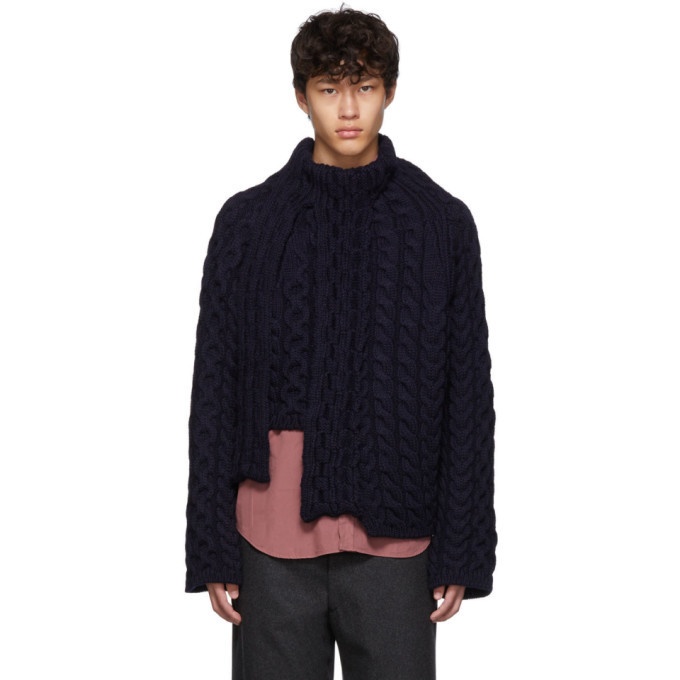 Photo: Lanvin Navy Wool Asymmetric Sweater