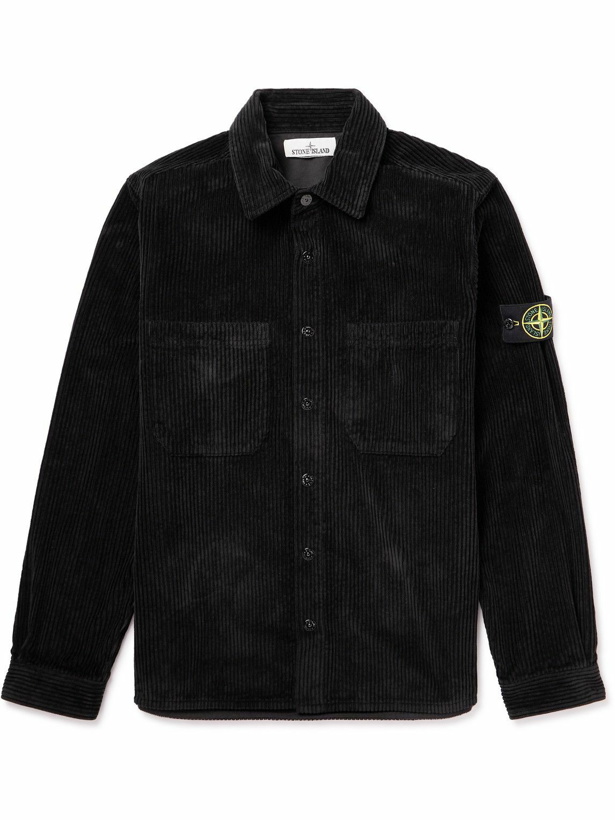 Photo: Stone Island - Logo-Appliquéd Garment-Dyed Cotton-Corduroy Shirt Jacket - Black