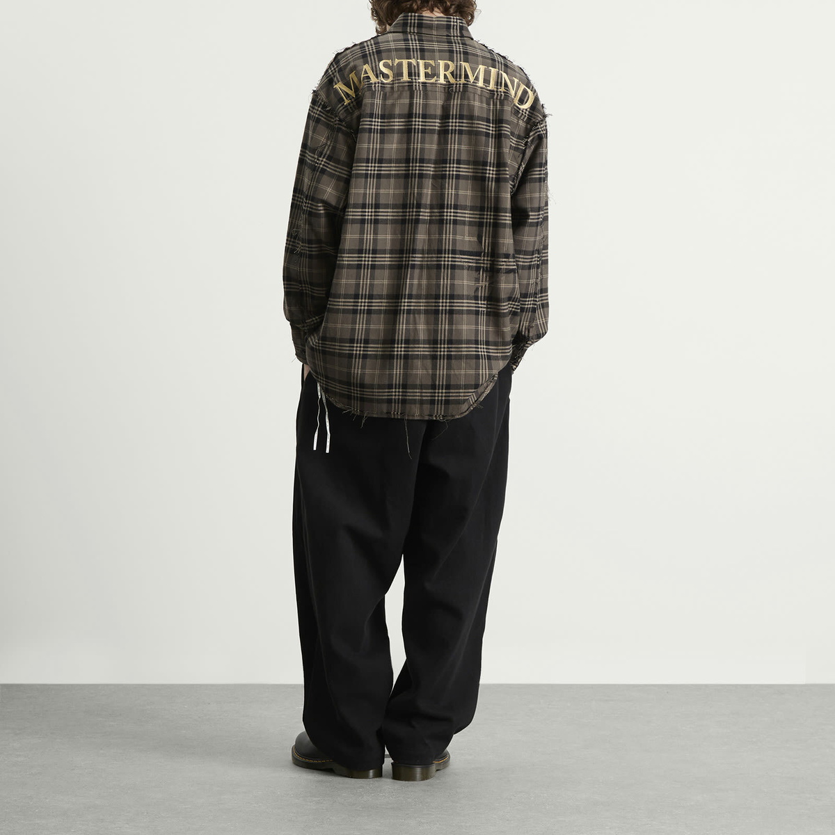MASTERMIND WORLD Men's Reversible Raw Edge Plaid Shirt in Gray Plaid