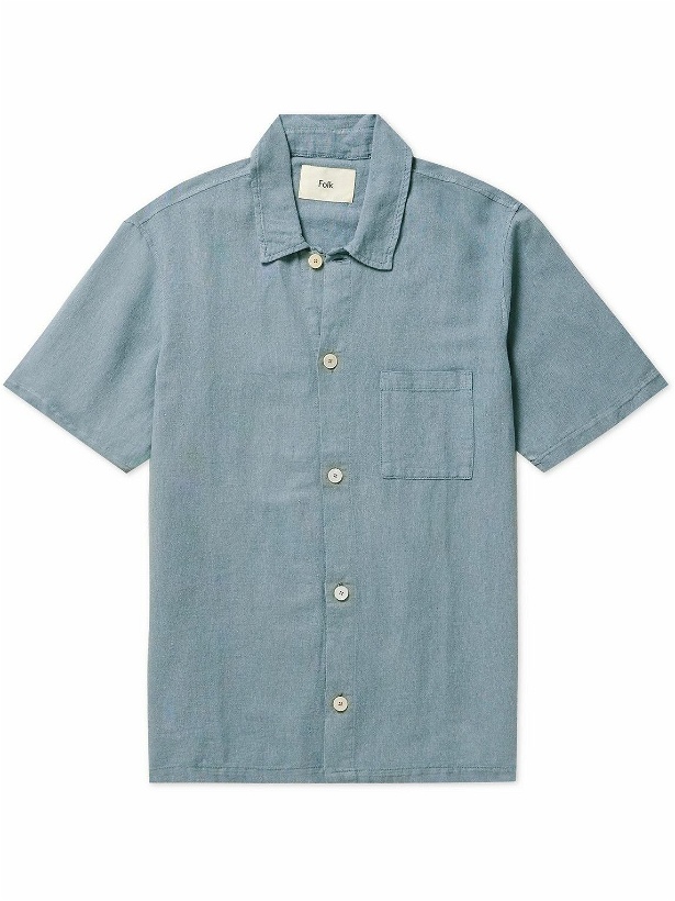 Photo: Folk - Seoul Garment-Dyed Linen and Cotton-Blend Shirt - Blue